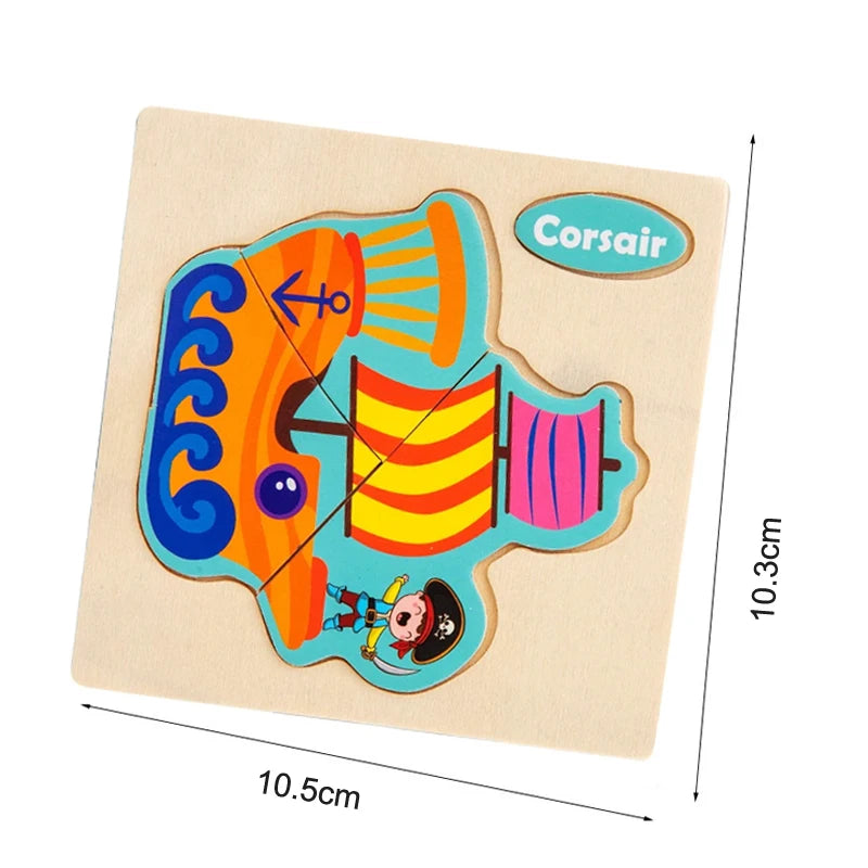 Wooden 3D Cartoon Animal Jigsaw Puzzle for Kids