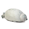 A light gray seal plush toy with a rounded body and soft features.
