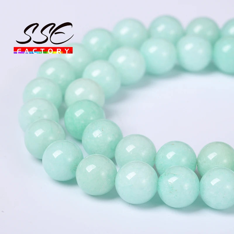 A string of light green natural Amazonite round beads for jewelry making