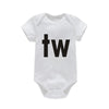 White letter TW print cotton baby bodysuit