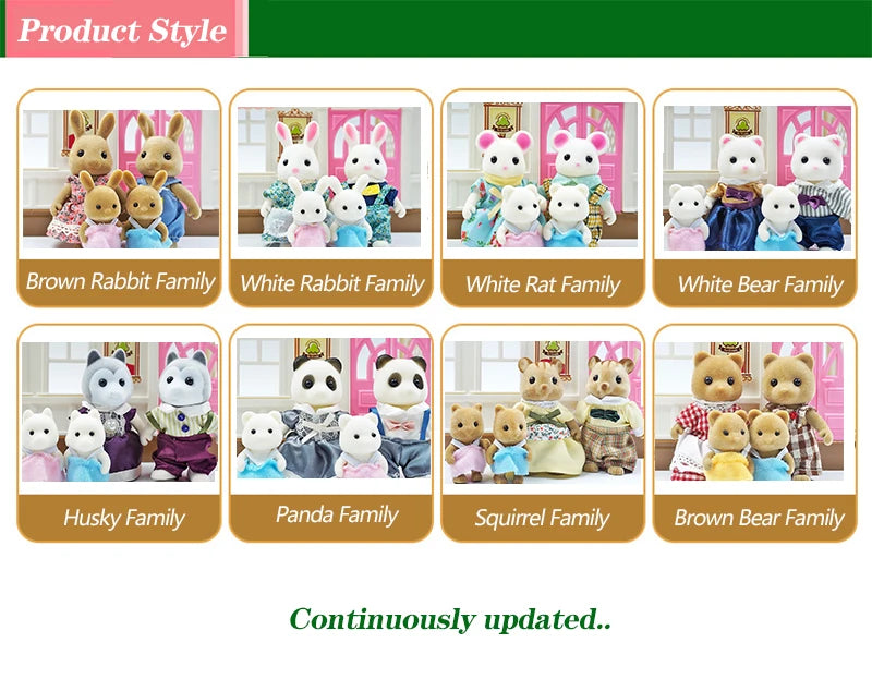 Forest Animal Family Dollhouse Set with Mini Furniture