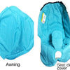 A light blue awning and a matching seat cloth cover for a stroller.