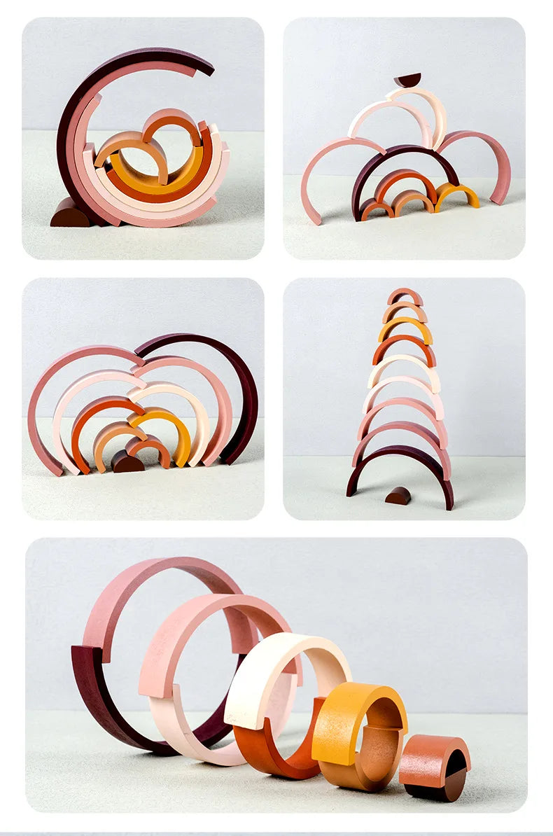 Wooden Rainbow Arch Building Blocks - Montessori Stacking Toy for Kids