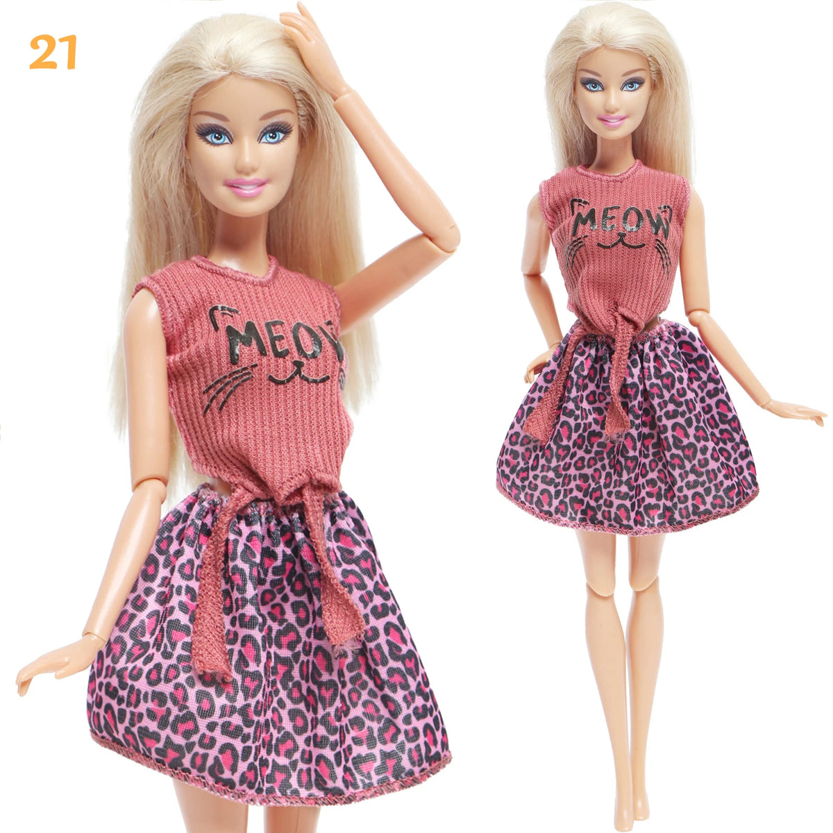 Fashion Doll Outfit Set – Wave Point Dress & Denim Grid Skirt for 11.5–12 Inch Dolls