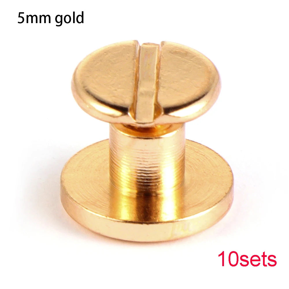 A set of 10 decorative heart brass rivets, 5mm in size, used for leather craft and DIY projects.