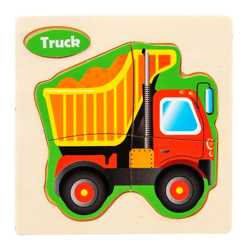 Wooden 3D Cartoon Animal Jigsaw Puzzle for Kids