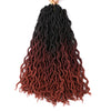 A bundle of dark brown and reddish-brown crochet hair extensions with soft curly ombre dreadlocks