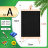 A mini wooden chalkboard easel with a black board, featuring various chalks and an eraser.