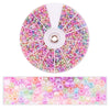A circular display of 12 colors of glass seed beads for DIY jewelry making.