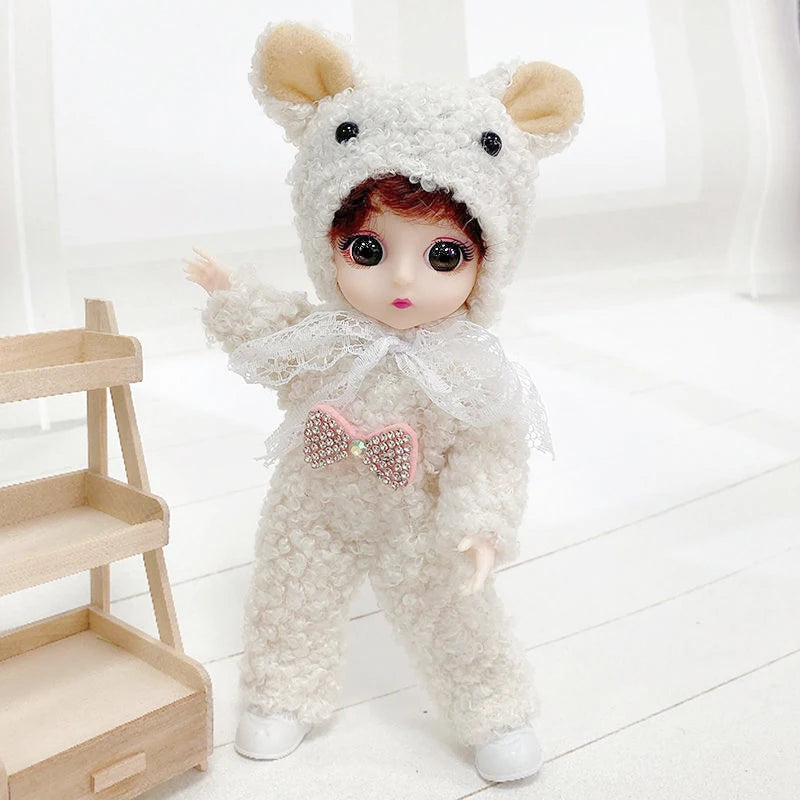 16cm Articulated Fashion Doll with Big Eyes and Dress-Up Outfit