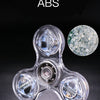 Clear ABS fidget spinner with LED lights and a glow-in-the-dark component, shown against a dark background.