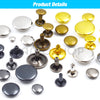 A collection of metal double cap rivets in various sizes and finishes, including silver, gold, and bronze tones.
