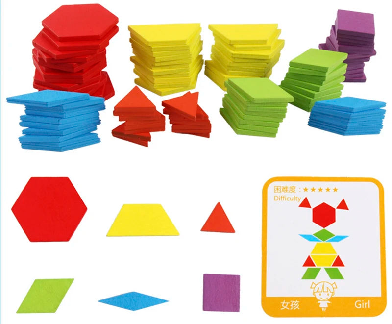 155-Piece Wooden Jigsaw Puzzle Set for Kids – Colorful Montessori Geometric Shapes Learning Toy