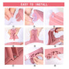 Step-by-step instructions showing how to easily install a pink manual knitting machine for textiles.