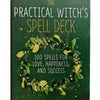 A dark green box for The Practical Witch's Spell Deck featuring a wreath of green and yellow foliage.