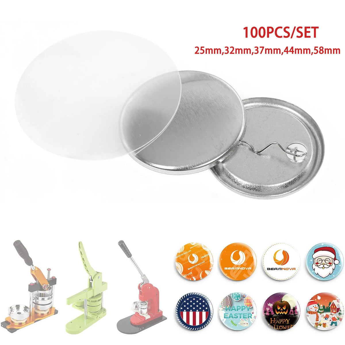 Blank Button Pin Making Kit – 100 Pieces, Multiple Sizes