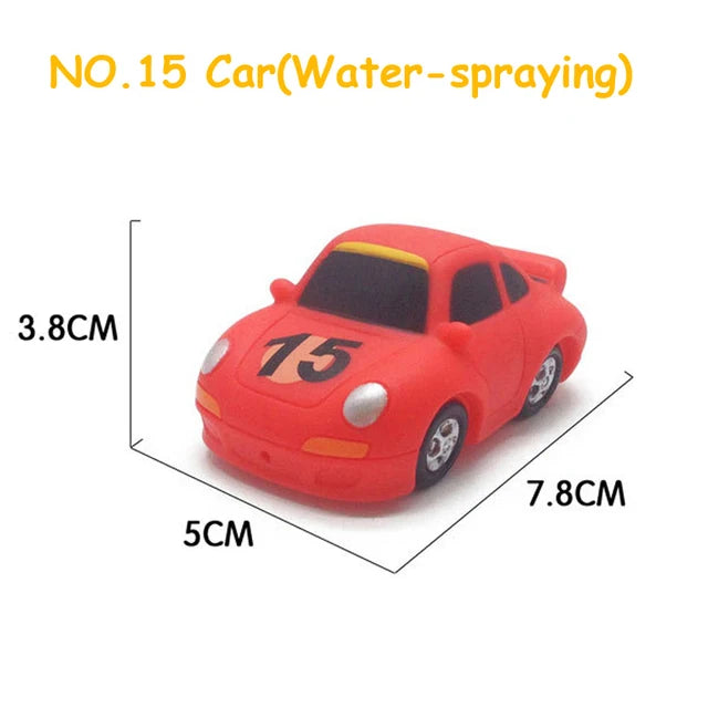 A small red car toy with a yellow roof, measuring 3.8cm in length and 7.8cm in width.