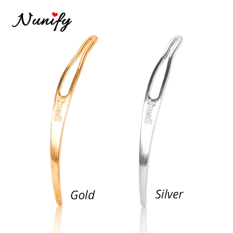 Stainless steel interlocking needle for loc maintenance shown in gold and silver finishes