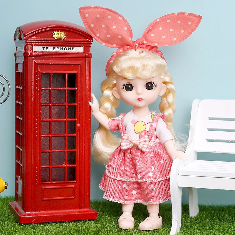 16cm Articulated Fashion Doll with Big Eyes and Dress-Up Outfit