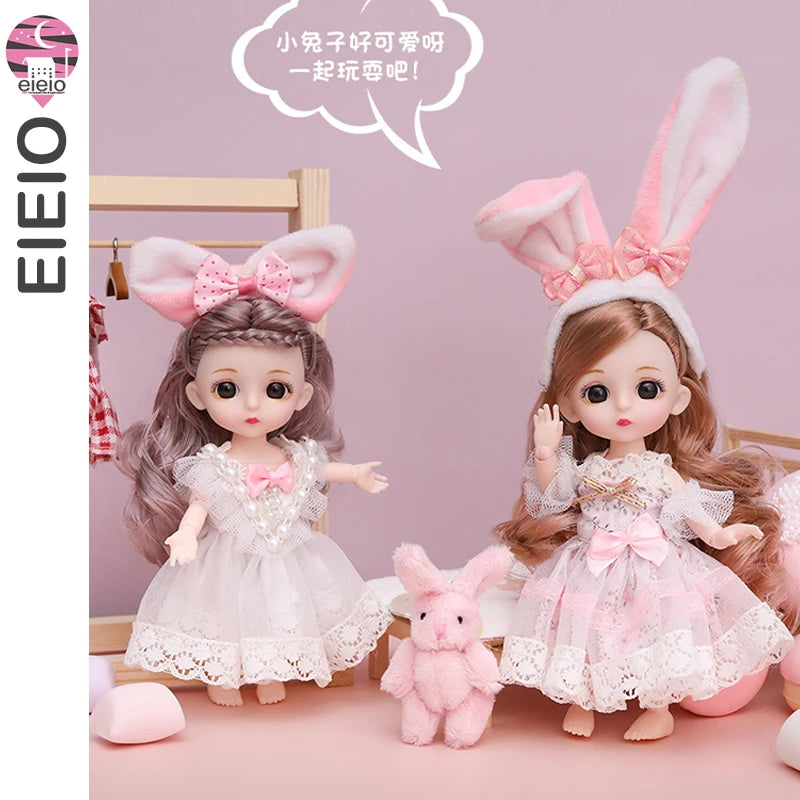 16cm Articulated Fashion Doll with Big Eyes and Dress-Up Outfit