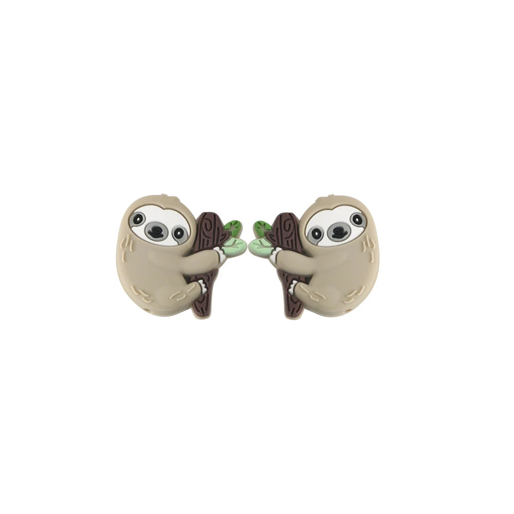 Pair of adorable sloth silicone beads used for DIY crafts and accessories
