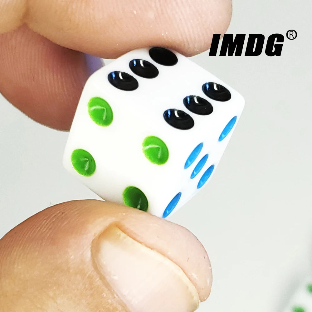 Classic White Acrylic Dice Set – 16mm with Colorful Dots