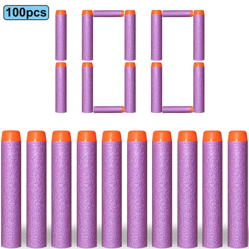 A set of 100 soft foam dart refills in various colors and lengths for toy blasters