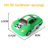 A green car bath toy numbered 55 with a white stripe and orange detail, shown from above.