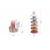 A set of boat-shaped stacking cups bath toys for toddlers in pink and green colors.