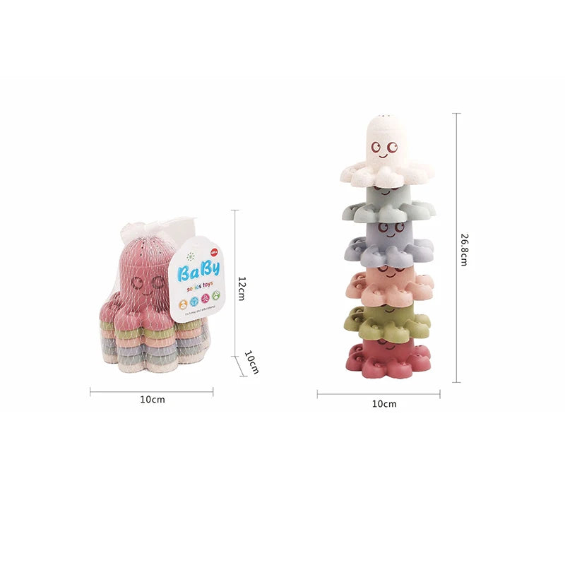 A set of boat-shaped stacking cups bath toys for toddlers in pink and green colors.