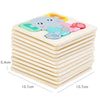 A stack of light wood wooden puzzles featuring cartoon animals like a elephant and a pink animal for children's early learnin