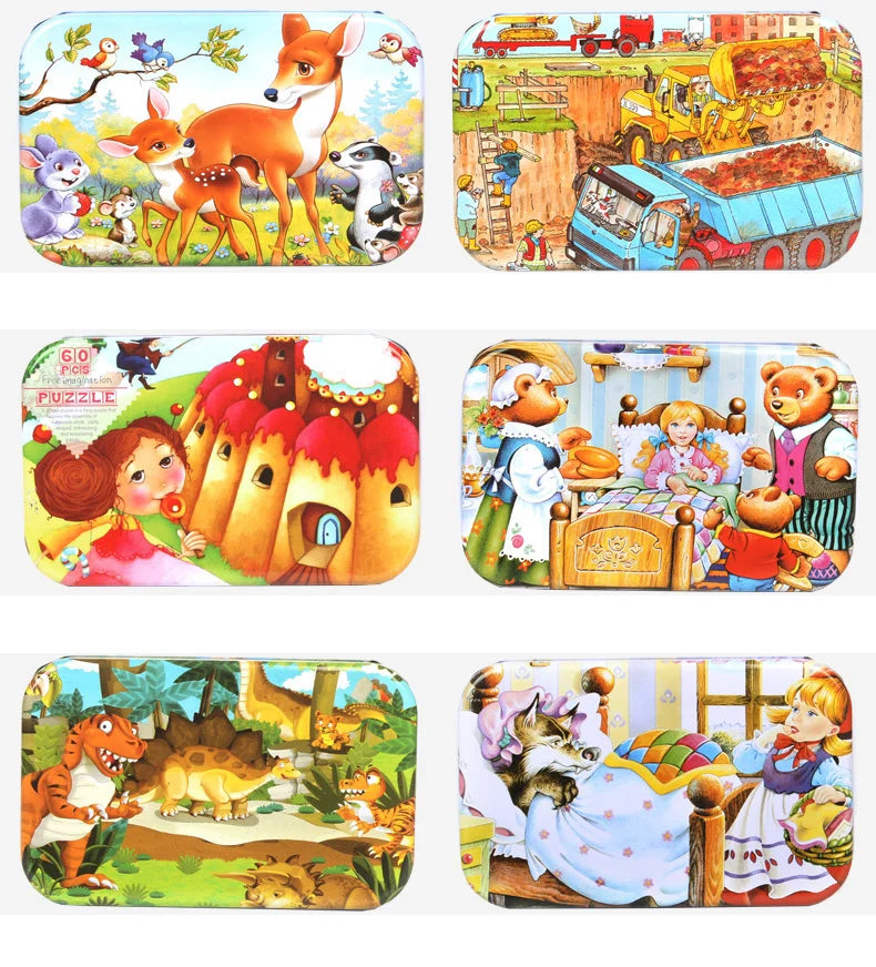 Wooden Jigsaw Puzzle Set for Kids - 60 Pieces of Cartoon Vehicles & Animals