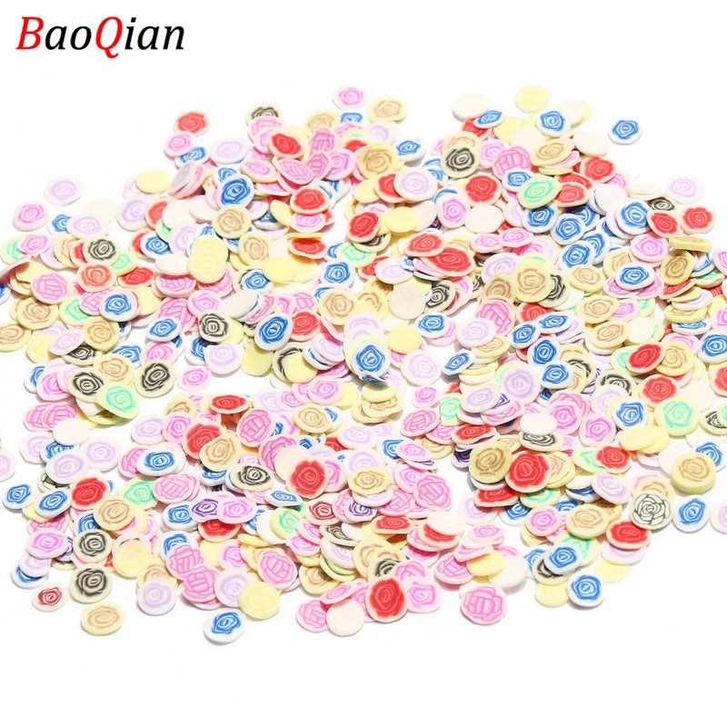 Assortment of colorful soft polymer clay slices for nail art and DIY crafts