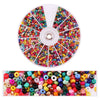 A circular display of 12 colors of glass seed beads for DIY jewelry making