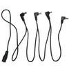 A set of black guitar pedal power daisy chain cables with various connectors.