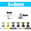 A set of 6x6mm metal double cap rivets in various finishes including silver, gold, gunblack, nickel, copper, and black nickel