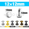 A set of 12x12mm metal double cap rivets in various finishes including silver, gold, gunblack, nickel, copper, and black nick