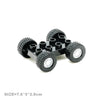 Black city traffic building block set featuring vehicles and a trailer