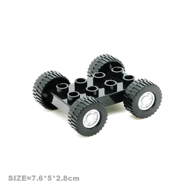 Black city traffic building block set featuring vehicles and a trailer