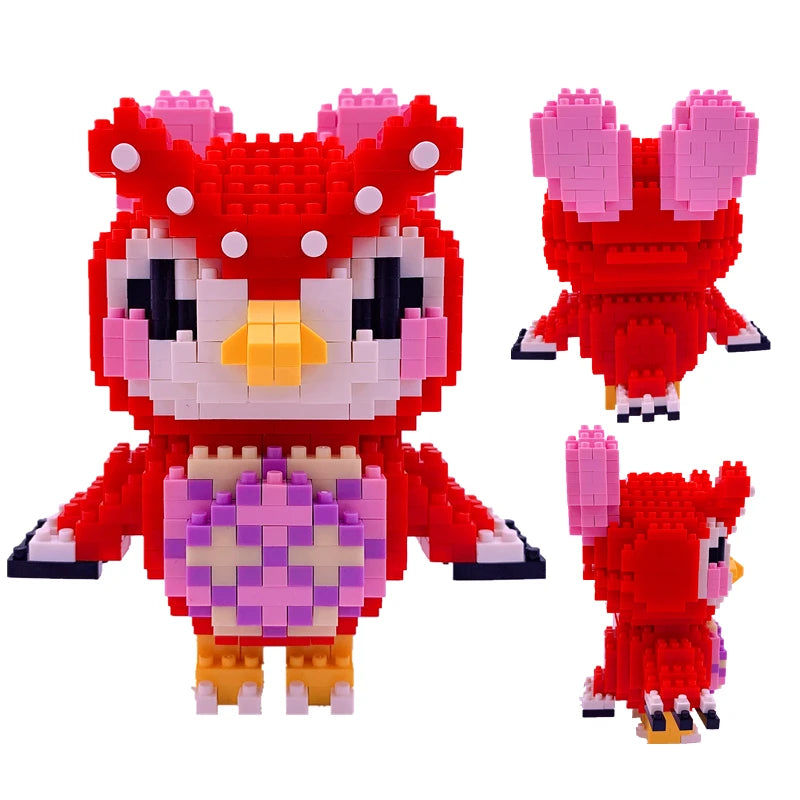 A set of red and pink building blocks shaped like a stylized animal character.