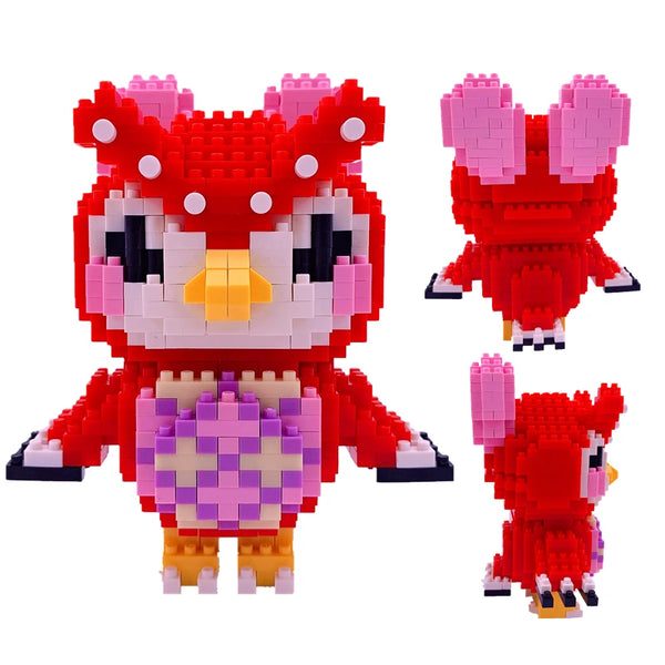 Un ensemble de blocs de construction rouges et roses en forme de personnage animal stylisé