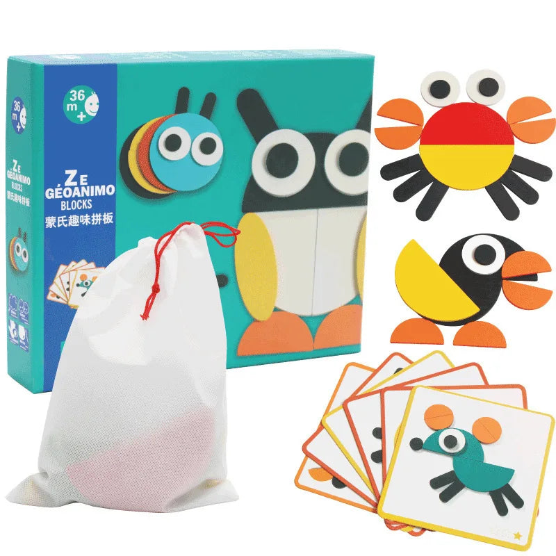 Wooden Pattern Blocks Set – 155-Piece Educational Shape Puzzle for Kids
