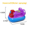 A purple and red rubber bath toy featuring a vehicle design with water-spraying features.