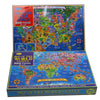 A box of a 200-piece jigsaw puzzle featuring maps of the United States and the World.