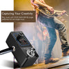 A black LEKATO looper guitar pedal is shown next to a musician playing an electric guitar on stage.