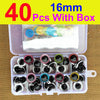 A box containing 40 colorful plastic safety eyes with a box for dolls and amigurumi