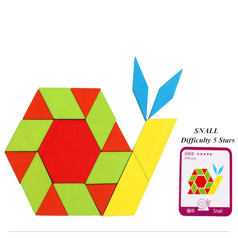 Wooden Pattern Blocks Set – 155-Piece Educational Shape Puzzle for Kids