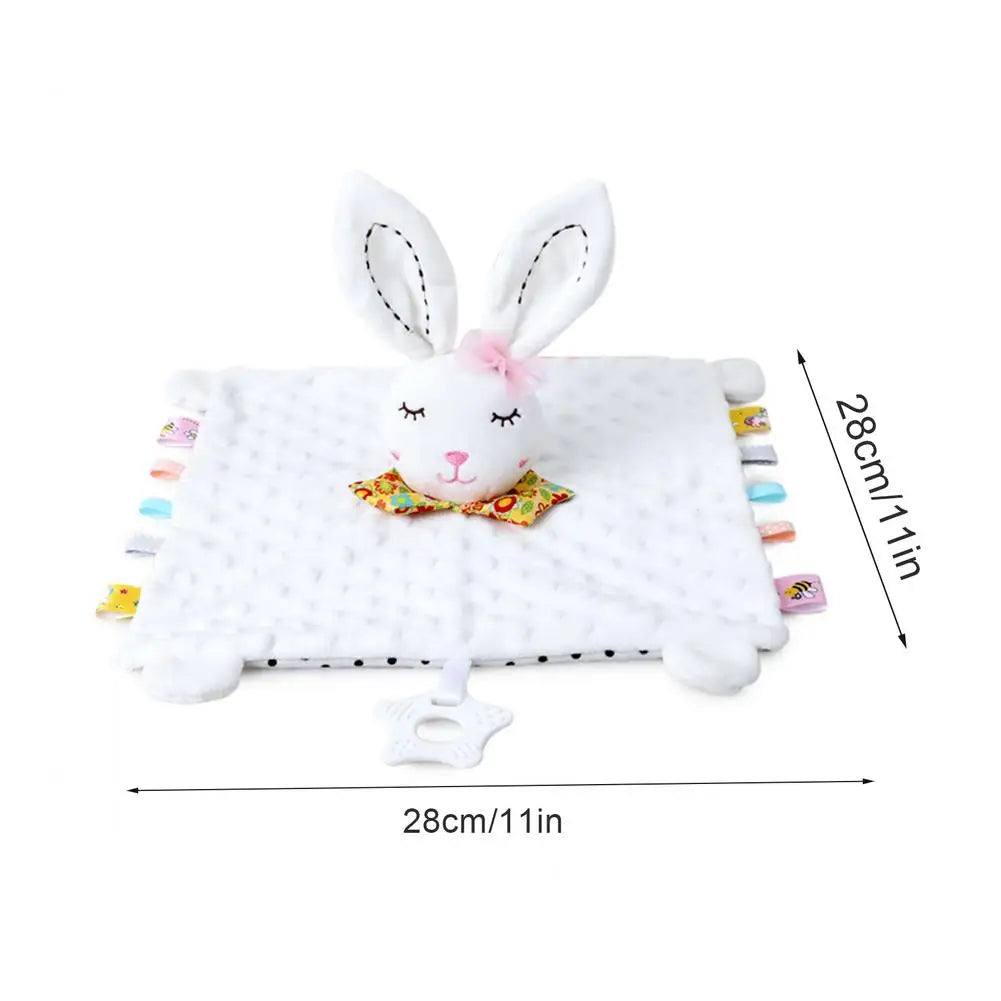 White plush bunny security toy comforter with pink nose and teether
