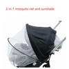 A 2-in-1 mosquito net and sunshade accessory kit for a stroller, showing the clear netting and black shade fabric.