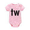 Pink letter TW print cotton baby bodysuit